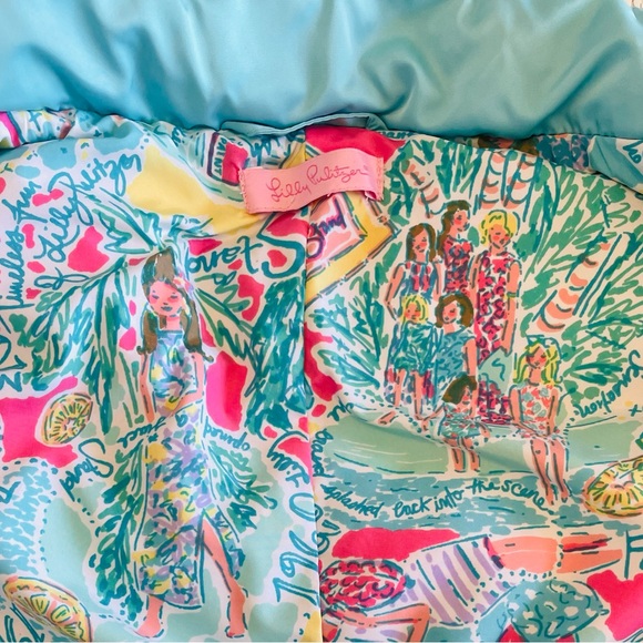 LILLY PULITZER LAUREN PUFFER VEST AQUA SZ M QUILTED DOWN W/PALM BEACH PRINT - Picture 3 of 3